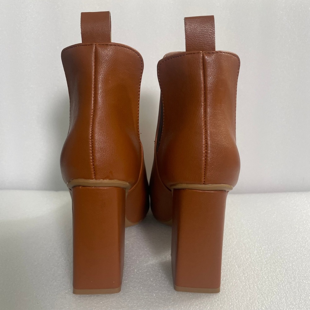 Bamboo Setting-01 Womens Cognac Brown Pointed Toe Block Heel Ankle Boots 5.5 - Picture 2 of 10